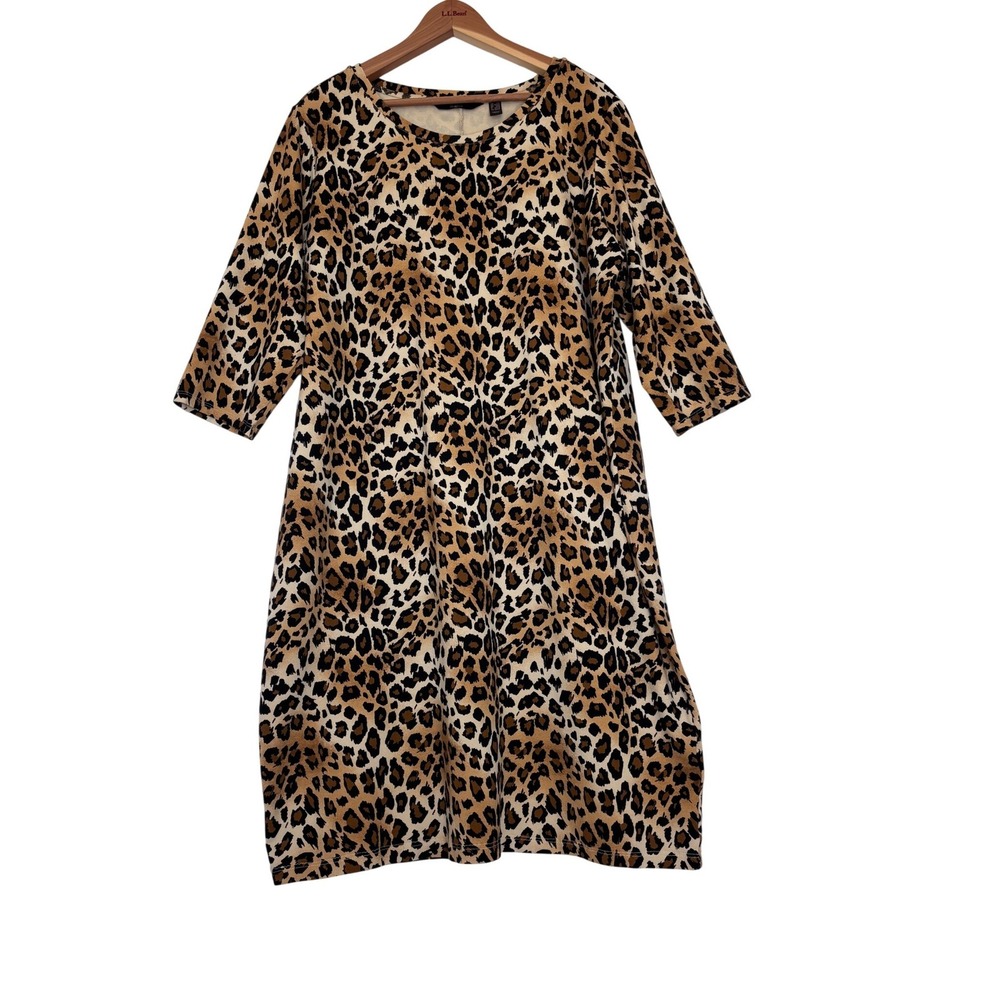 G.I.L.I. Leopard Print Shift Dress 1XP Brown Animal Print 3/4 Sleeve Festive